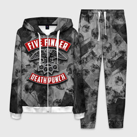 Мужской костюм 3D с принтом Five Finger Death Punch в городе Новоалтайск, 100% полиэстер | Манжеты и пояс оформлены тканевой резинкой, двухслойный капюшон со шнурком для регулировки, карманы спереди | Тематика изображения на принте: 5fdp | death | ffdp | finger | five | five finger death punch | punch | грув метал