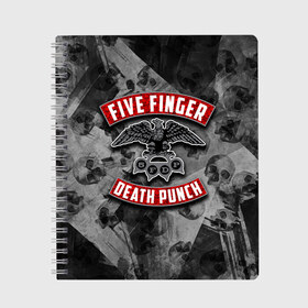 Тетрадь с принтом Five Finger Death Punch в городе Новоалтайск, 100% бумага | 48 листов, плотность листов — 60 г/м2, плотность картонной обложки — 250 г/м2. Листы скреплены сбоку удобной пружинной спиралью. Уголки страниц и обложки скругленные. Цвет линий — светло-серый
 | 5fdp | death | ffdp | finger | five | five finger death punch | punch | грув метал