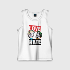Детская майка хлопок с принтом Love Hate в городе Новоалтайск,  |  | harleen quinzel | harley | harley quin | harley quinn | shtatharley | джокер | джокир | лав | сердца | харли квин | харли квинн | харли куин | харли куинн | харлин квинзель | хейт