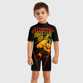 Детский купальный костюм 3D с принтом Led Zeppelin в городе Новоалтайск, Полиэстер 85%, Спандекс 15% | застежка на молнии на спине | john paul jones | music | блюз | джимми пейдж | джон пол джонс | метал | роберт плант | рок | фолк | хард | хеви