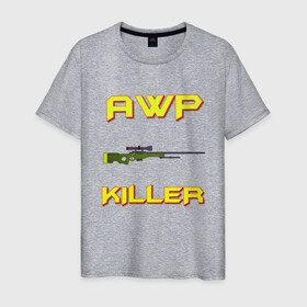 Мужская футболка хлопок с принтом AWP killer 2 в городе Новоалтайск, 100% хлопок | прямой крой, круглый вырез горловины, длина до линии бедер, слегка спущенное плечо. | awp | counter strike | counter strike global offensive | cs | cs go | go | killer | sniper | авп | контра | кс | кс го | слон | снайпер | снайперская винтовка