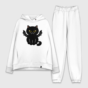 Женский костюм хлопок Oversize с принтом Black angel в городе Новоалтайск,  |  | angel | black | cat | ears | eyes | fangs | kitten | moustache | nose | paws | tail | wings | клыки | кот | кошка | крылья | нос | усы | уши | хвост | черный
