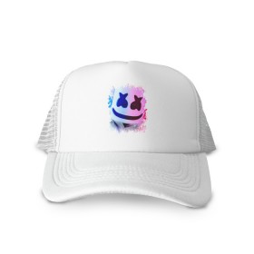 Кепка тракер с сеткой с принтом MARSHMELLO в городе Новоалтайск, трикотажное полотно; задняя часть — сетка | длинный козырек, универсальный размер, пластиковая застежка | Тематика изображения на принте: america | dj | marshmello | smile | usa | америка | маршмелло | смайл | сша