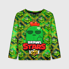 Детский лонгслив 3D с принтом Brawl Stars Spike в городе Новоалтайск, 100% полиэстер | длинные рукава, круглый вырез горловины, полуприлегающий силуэт
 | brawl | brawl stars | brawl stars spike | brawl stars спайк | spike | stars | бравл | бравл старс | бравл старс спайк | игры | кактус | лого | лого brawl stars | лого бравл старс | логотип | логотип brawl stars | логотип бравл старс | спай
