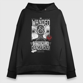 Женское худи Oversize хлопок с принтом Wanded extremely dangerous в городе Новоалтайск, френч-терри — 70% хлопок, 30% полиэстер. Мягкий теплый начес внутри —100% хлопок | боковые карманы, эластичные манжеты и нижняя кромка, капюшон на магнитной кнопке | fantastic beasts | jacob kowalski | newt scamander | niffler | queenie | tina | vdgerir