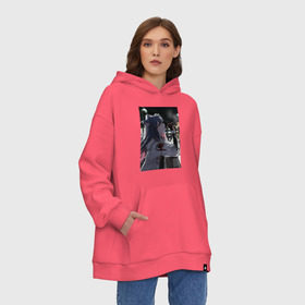 Худи SuperOversize хлопок с принтом MOOD в городе Новоалтайск, 70% хлопок, 30% полиэстер, мягкий начес внутри | карман-кенгуру, эластичная резинка на манжетах и по нижней кромке, двухслойный капюшон
 | anime | art | city | girl | night | аниме | арт | город | девушка | ночь