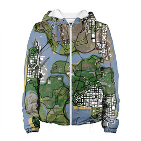 Женская куртка 3D с принтом San andreas в городе Новоалтайск, ткань верха — 100% полиэстер, подклад — флис | прямой крой, подол и капюшон оформлены резинкой с фиксаторами, два кармана без застежек по бокам, один большой потайной карман на груди. Карман на груди застегивается на липучку | game map | gta | gta 3 | gta 4 | gta 5 | gta map | liderty city | map | rockstar | san andreas | san andreas map | vice city | гта | гта карта | игровая карта | игровой мир | карта | карта гта | карта сан | сан андреас | сан андрес | сан андрэас 