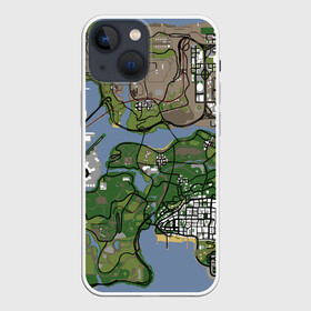 Чехол для iPhone 13 mini с принтом San andreas в городе Новоалтайск,  |  | game map | gta | gta 3 | gta 4 | gta 5 | gta map | liderty city | map | rockstar | san andreas | san andreas map | vice city | гта | гта карта | игровая карта | игровой мир | карта | карта гта | карта сан | сан андреас | сан андрес | сан андрэас 