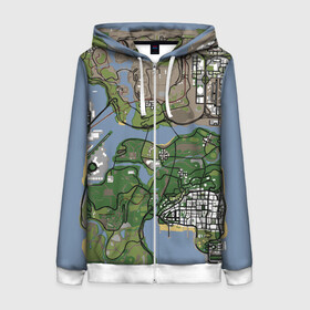 Женская толстовка 3D на молнии с принтом San andreas в городе Новоалтайск, 100% полиэстер | длина до линии бедра, манжеты и пояс оформлены мягкой тканевой резинкой, двухслойный капюшон со шнурком для регулировки, спереди молния, по бокам два кармана | game map | gta | gta 3 | gta 4 | gta 5 | gta map | liderty city | map | rockstar | san andreas | san andreas map | vice city | гта | гта карта | игровая карта | игровой мир | карта | карта гта | карта сан | сан андреас | сан андрес | сан андрэас 