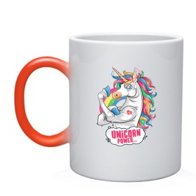 Кружка хамелеон с принтом Unicorn Power Единорог в городе Новоалтайск, керамика | меняет цвет при нагревании, емкость 330 мл | Тематика изображения на принте: 