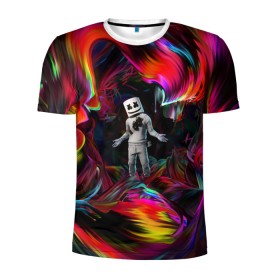 Мужская футболка 3D спортивная с принтом Marshmello в городе Новоалтайск, 100% полиэстер с улучшенными характеристиками | приталенный силуэт, круглая горловина, широкие плечи, сужается к линии бедра | fortnite marshmello | marshmello