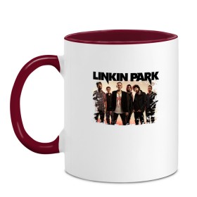 Кружка двухцветная с принтом LINKIN PARK в городе Новоалтайск, керамика | объем — 330 мл, диаметр — 80 мм. Цветная ручка и кайма сверху, в некоторых цветах — вся внутренняя часть | chester bennington | linkin park | mike shinoda | альтернативный метал | альтернативный рок | линкин парк | майк шинода | ню метал | поп музыка | поп рок | рэп метал | рэп рок | электроник рок