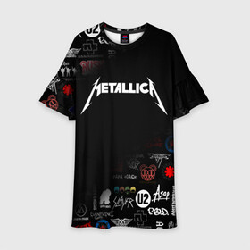 Детское платье 3D с принтом Metallica | Металлика (Z) в городе Новоалтайск, 100% полиэстер | прямой силуэт, чуть расширенный к низу. Круглая горловина, на рукавах — воланы | james alan hetfield | джеймс хетфилд | кирк хэмметт | ларс ульрих | металлика | музыка | роберт трухильо | трэш метал | хеви метал