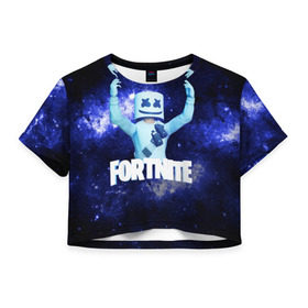 Женская футболка Crop-top 3D с принтом Marshmello в городе Новоалтайск, 100% полиэстер | круглая горловина, длина футболки до линии талии, рукава с отворотами | fortnite | fortnite2 | marshmello | игра | космос | маршмеллоу | призрак | тень | фортнайт | черная дыра