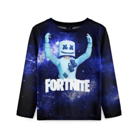 Детский лонгслив 3D с принтом Marshmello в городе Новоалтайск, 100% полиэстер | длинные рукава, круглый вырез горловины, полуприлегающий силуэт
 | fortnite | fortnite2 | marshmello | игра | космос | маршмеллоу | призрак | тень | фортнайт | черная дыра