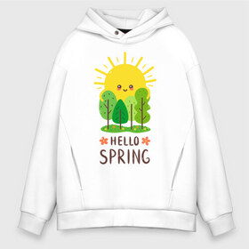 Мужское худи Oversize хлопок с принтом Hello Spring в городе Новоалтайск, френч-терри — 70% хлопок, 30% полиэстер. Мягкий теплый начес внутри —100% хлопок | боковые карманы, эластичные манжеты и нижняя кромка, капюшон на магнитной кнопке | Тематика изображения на принте: 2020 | арт | весна | деревья | лес | солнце | солнышко | цветы
