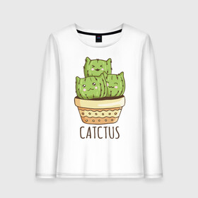 Женский лонгслив хлопок с принтом Catctus в городе Новоалтайск, 100% хлопок |  | art | cactus | cats | kittens | pot | арт | горшок | кактус | коты | котята | кошки
