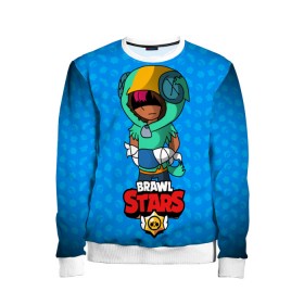 Детский свитшот 3D с принтом brawl star original leon в городе Новоалтайск, 100% полиэстер | свободная посадка, прямой крой, мягкая тканевая резинка на рукавах и понизу свитшота | Тематика изображения на принте: leon | биби | бравл | бравлстарс | брок | ворон | джесси | дэрилл | леон | мортис | нита | пока | рикошет | роза | спайк | старс | тара | шелли