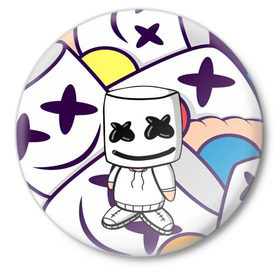 Значок с принтом MARSHMELLO в городе Новоалтайск,  металл | круглая форма, металлическая застежка в виде булавки | marshmello | music | зефир | зефирка | маршиеллоу | маска | музыка | музыкант