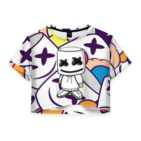 Женская футболка Crop-top 3D с принтом MARSHMELLO в городе Новоалтайск, 100% полиэстер | круглая горловина, длина футболки до линии талии, рукава с отворотами | marshmello | music | зефир | зефирка | маршиеллоу | маска | музыка | музыкант