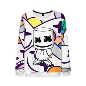 Мужской свитшот 3D с принтом MARSHMELLO в городе Новоалтайск, 100% полиэстер с мягким внутренним слоем | круглый вырез горловины, мягкая резинка на манжетах и поясе, свободная посадка по фигуре | marshmello | music | зефир | зефирка | маршиеллоу | маска | музыка | музыкант