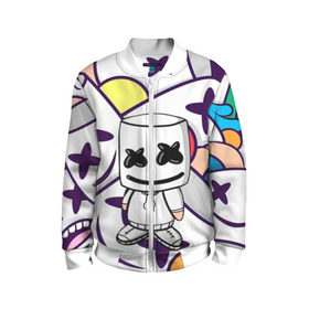 Детский бомбер 3D с принтом MARSHMELLO в городе Новоалтайск, 100% полиэстер | застегивается на молнию, по бокам два кармана без застежек, мягкие манжеты, по низу бомбера и на воротнике — эластичная резинка | marshmello | music | зефир | зефирка | маршиеллоу | маска | музыка | музыкант