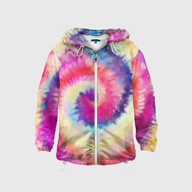 Детская ветровка 3D с принтом Tie Dye vortex в городе Новоалтайск, 100% полиэстер | подол и капюшон оформлены резинкой с фиксаторами, по бокам два кармана без застежек, один потайной карман на груди | art | hype | maelstrom | swirl | tie dye | trend | vortex | акварель | акрил | арт | буйство | вихрь | дизайн | завихрение | краски | красок | тай дай | торнадо | тренд | трендовая | хайповая