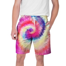 Мужские шорты 3D с принтом Tie Dye vortex в городе Новоалтайск,  полиэстер 100% | прямой крой, два кармана без застежек по бокам. Мягкая трикотажная резинка на поясе, внутри которой широкие завязки. Длина чуть выше колен | art | hype | maelstrom | swirl | tie dye | trend | vortex | акварель | акрил | арт | буйство | вихрь | дизайн | завихрение | краски | красок | тай дай | торнадо | тренд | трендовая | хайповая
