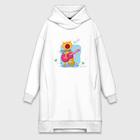 Платье-худи хлопок с принтом Spring Cat в городе Новоалтайск,  |  | art | cat | flowers | guitar | music | notes | snowdrops | spring | арт | весна | гитара | кот | котик | музыка | ноты | подснежники | цветы