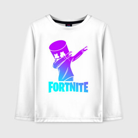 Детский лонгслив хлопок с принтом FORTNITE X MARSHMELLO в городе Новоалтайск, 100% хлопок | круглый вырез горловины, полуприлегающий силуэт, длина до линии бедер | fortnite | fortnite 2 | fortnite x | marshmello | ninja | ninja hyper streamer | ninja streamer | streamer | tyler blevins | маршмелло | ниндзя | фортнайт | фортнайт 2 | фортнайт глава 2