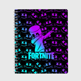 Тетрадь с принтом FORTNITE X MARSHMELLO в городе Новоалтайск, 100% бумага | 48 листов, плотность листов — 60 г/м2, плотность картонной обложки — 250 г/м2. Листы скреплены сбоку удобной пружинной спиралью. Уголки страниц и обложки скругленные. Цвет линий — светло-серый
 | fortnite | fortnite 2 | fortnite x | marshmello | ninja | ninja hyper streamer | ninja streamer | streamer | tyler blevins | маршмелло | ниндзя | фортнайт | фортнайт 2 | фортнайт глава 2