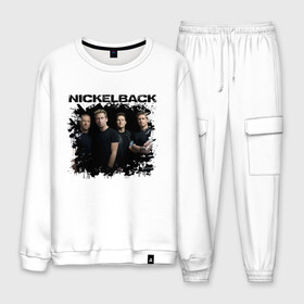 Мужской костюм хлопок с принтом Nickelback в городе Новоалтайск, 100% хлопок | на свитшоте круглая горловина, мягкая резинка по низу. Брюки заужены к низу, на них два вида карманов: два “обычных” по бокам и два объемных, с клапанами, расположенные ниже линии бедра. Брюки с мягкой трикотажной резинкой на поясе и по низу штанин. В поясе для дополнительного комфорта — широкие завязки | chad robert kroeger | nickel | nickelback | альтернативный метал | дэниел адэр | майк крюгер | никельбэк | постгранж | райан пик | хард рок | чед крюгер