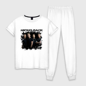 Женская пижама хлопок с принтом Nickelback в городе Новоалтайск, 100% хлопок | брюки и футболка прямого кроя, без карманов, на брюках мягкая резинка на поясе и по низу штанин | chad robert kroeger | nickel | nickelback | альтернативный метал | дэниел адэр | майк крюгер | никельбэк | постгранж | райан пик | хард рок | чед крюгер