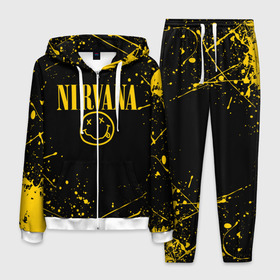 Мужской костюм 3D с принтом NIRVANA в городе Новоалтайск, 100% полиэстер | Манжеты и пояс оформлены тканевой резинкой, двухслойный капюшон со шнурком для регулировки, карманы спереди | cobain | kurt donald cobain | nirvana | smile | альтернативный рок | гранж | дэйв грол | крист новоселич | курт кобейн | нирвана | смайл