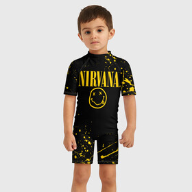 Детский купальный костюм 3D с принтом NIRVANA   НИРВАНА (Z) в городе Новоалтайск, Полиэстер 85%, Спандекс 15% | застежка на молнии на спине | cobain | kurt donald cobain | nirvana | smile | альтернативный рок | гранж | дэйв грол | крист новоселич | курт кобейн | нирвана | смайл