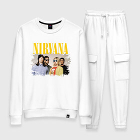Женский костюм хлопок с принтом NIRVANA в городе Новоалтайск, 100% хлопок | на свитшоте круглая горловина, мягкая резинка по низу. Брюки заужены к низу, на них два вида карманов: два 