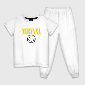 Детская пижама хлопок с принтом NIRVANA в городе Новоалтайск, 100% хлопок |  брюки и футболка прямого кроя, без карманов, на брюках мягкая резинка на поясе и по низу штанин
 | cobain | kurt donald cobain | nirvana | smile | альтернативный рок | гранж | дэйв грол | крист новоселич | курт кобейн | нирвана | смайл