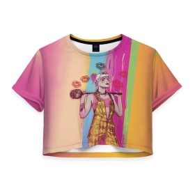 Женская футболка Crop-top 3D с принтом Харли Квин в городе Новоалтайск, 100% полиэстер | круглая горловина, длина футболки до линии талии, рукава с отворотами | birds of prey | bop | dc comic | harley quinn | margot robbie | vdsvar | потрясающая история харли квинн | суперсила | хищные птицы
