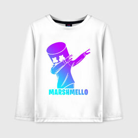 Детский лонгслив хлопок с принтом MARSHMELLO в городе Новоалтайск, 100% хлопок | круглый вырез горловины, полуприлегающий силуэт, длина до линии бедер | america | dj | marshmello | smile | usa | америка | маршмелло | смайл | сша