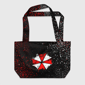 Пляжная сумка 3D с принтом RESIDENT EVIL UMBRELLA  в городе Новоалтайск, 100% полиэстер | застегивается на металлическую кнопку; внутренний карман застегивается на молнию. Стенки укреплены специальным мягким материалом, чтобы защитить содержимое от несильных ударов
 | ada wong | biohazard | leon | nemesis | project resistance | raccoon city | re | re3 | resident evil | resident evil 3 | rpd | stars | umbrella | ада вонг | амбрелла | немезис | ужасы