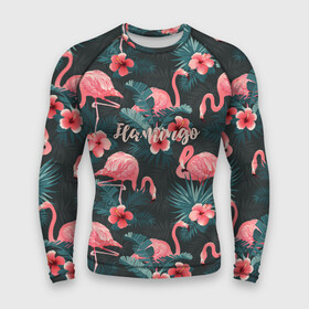 Мужской рашгард 3D с принтом Flamingo в городе Новоалтайск,  |  | girl | woman | девушкам | девушки | листья | подарок | тропические цветы | фламинго | цветы