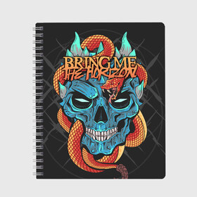 Тетрадь с принтом Bring Me the Horizon в городе Новоалтайск, 100% бумага | 48 листов, плотность листов — 60 г/м2, плотность картонной обложки — 250 г/м2. Листы скреплены сбоку удобной пружинной спиралью. Уголки страниц и обложки скругленные. Цвет линий — светло-серый
 | Тематика изображения на принте: bmth | metal | music | official | rca records label | rock | sempiternal | video | британская | группа | дэткор | поп | рок