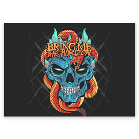 Поздравительная открытка с принтом Bring Me the Horizon в городе Новоалтайск, 100% бумага | плотность бумаги 280 г/м2, матовая, на обратной стороне линовка и место для марки
 | Тематика изображения на принте: bmth | metal | music | official | rca records label | rock | sempiternal | video | британская | группа | дэткор | поп | рок