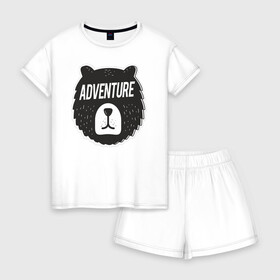 Женская пижама с шортиками хлопок с принтом Bear Adventure в городе Новоалтайск, 100% хлопок | футболка прямого кроя, шорты свободные с широкой мягкой резинкой | adventure | altai | altay | animal | bear | follow | forest | hipster | insta | noize | siberia | sibir | style | trip | алтай | лес | медведь | михалыч | миша | поездка | приключение | путешествие | сибирь | хипстер