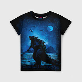 Детская футболка 3D с принтом GODZILLA | ГОДЗИЛЛА в городе Новоалтайск, 100% гипоаллергенный полиэфир | прямой крой, круглый вырез горловины, длина до линии бедер, чуть спущенное плечо, ткань немного тянется | comic con | godzilla | gojira | logo | годзилла | знаки | иероглифы | лого | монстр | фильм | чудовище