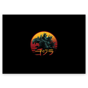 Поздравительная открытка с принтом GODZILLA в городе Новоалтайск, 100% бумага | плотность бумаги 280 г/м2, матовая, на обратной стороне линовка и место для марки
 | comic con | godzilla | gojira | logo | годзилла | знаки | иероглифы | лого | монстр | фильм | чудовище