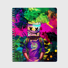 Тетрадь с принтом Marshmello в городе Новоалтайск, 100% бумага | 48 листов, плотность листов — 60 г/м2, плотность картонной обложки — 250 г/м2. Листы скреплены сбоку удобной пружинной спиралью. Уголки страниц и обложки скругленные. Цвет линий — светло-серый
 | christopher comstock | cool | dj | edm | fortnite | marshmello | marshmellow | гранж | граффити | диджей | зефир | зефирка | кристофер комсток | музыка | музыкант | стрит арт | фортнайт