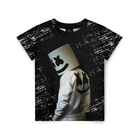 Детская футболка 3D с принтом Marshmello в городе Новоалтайск, 100% гипоаллергенный полиэфир | прямой крой, круглый вырез горловины, длина до линии бедер, чуть спущенное плечо, ткань немного тянется | dj | marshmello | marshmelloy | usa | америка | клуб | клубная музыка | мармело | маршмелло | маршмеллоу | музыка | музыкант
