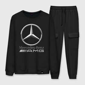 Мужской костюм хлопок с принтом MERCEDES-BENZ AMG в городе Новоалтайск, 100% хлопок | на свитшоте круглая горловина, мягкая резинка по низу. Брюки заужены к низу, на них два вида карманов: два “обычных” по бокам и два объемных, с клапанами, расположенные ниже линии бедра. Брюки с мягкой трикотажной резинкой на поясе и по низу штанин. В поясе для дополнительного комфорта — широкие завязки | Тематика изображения на принте: amg | auto | carbon | mercedes | sport | авто | автомобиль | автомобильные | амг | бренд | карбон | марка | машины | мерседес | спорт