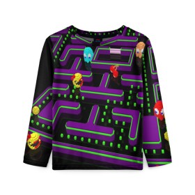 Детский лонгслив 3D с принтом PAC-MAN 3D в городе Новоалтайск, 100% полиэстер | длинные рукава, круглый вырез горловины, полуприлегающий силуэт
 | 1980 | game | ghostbusters | pac man | игра | монстры | охотники за привидениями | пэкмен | уровень | ход